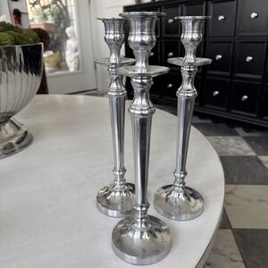 Set Of 3 Pier One Pier 1 Imports Metal Silver Candle Holder Chrome 12.5"